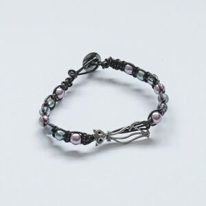 Leather Cord Cat Charm Bracelet